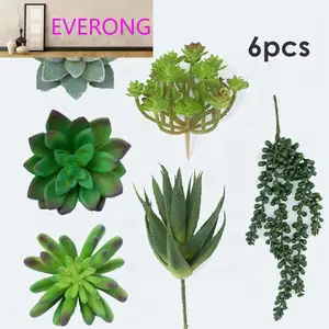 Sıcak satış 6 adet çeşitli yeşil sahte asılı etli unartificial yapay succulents