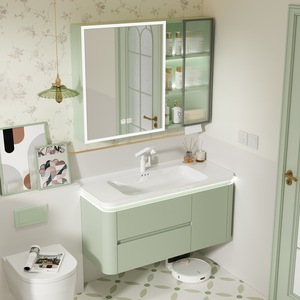 Fresh Green Bathroom Cabinet Smart Storage <b>Mirror</b> Cabinet White Sink Hanging Cabinet Body - Product Image 3