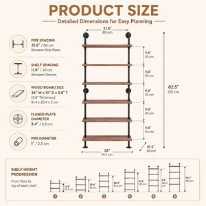 Étagère murale en tuyaux de fer rustiques et modernes, style industriel, en bois, fabriquée par un grand fabricant - Product Image 2