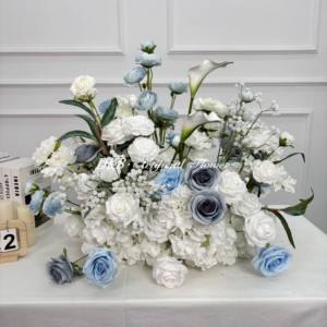Décoration de cérémonie de mariage en gros DKB, allée fleurie luxuriante, arrangement floral en soie rose bleu poussiéreux et blanc de 60 cm - Product Image 3