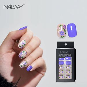 24 Uds diseño <span class=keywords><strong>de</strong></span> <span class=keywords><strong>flores</strong></span> cuadradas brillantes prensa corta en las <span class=keywords><strong>uñas</strong></span> postizas reutilizables <span class=keywords><strong>de</strong></span> color púrpura oscuro para mujeres <span class=keywords><strong>niñas</strong></span> manicura - Product Image 1