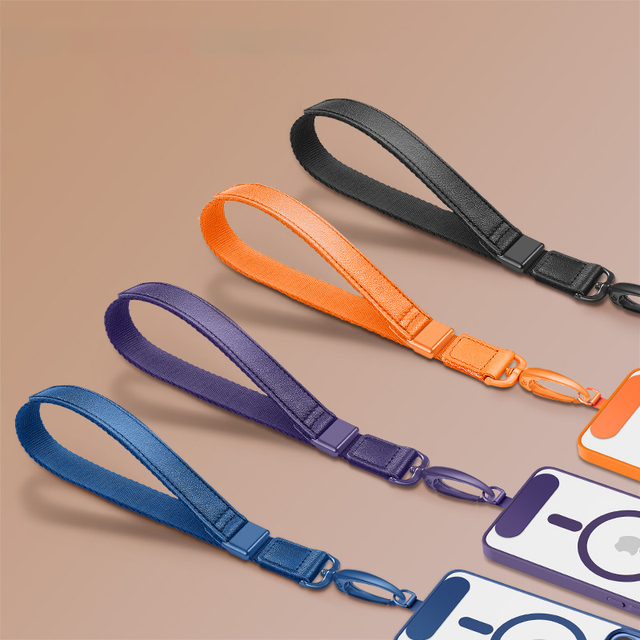 Adjustable Leather Phone Lanyard with Metal Clip Wide Woven Strap Self-Locking Short Wrist Strap for Anti-Loss Protection