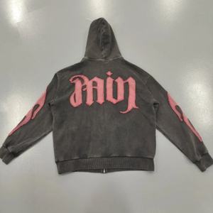 Nouvelle Arrivée 2025 – Sweat à Capuche Zippé pour Homme en Coton 100% avec Broderie Appliquée et Effet Délavé Acide, Collection Automne - Product Image 5