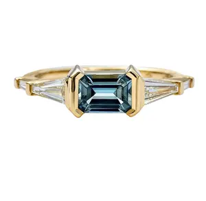 米尔斯凯最新2024女性珠宝925银18k金mod蓝绿色蓝宝石锥形法棍钻石订婚戒指