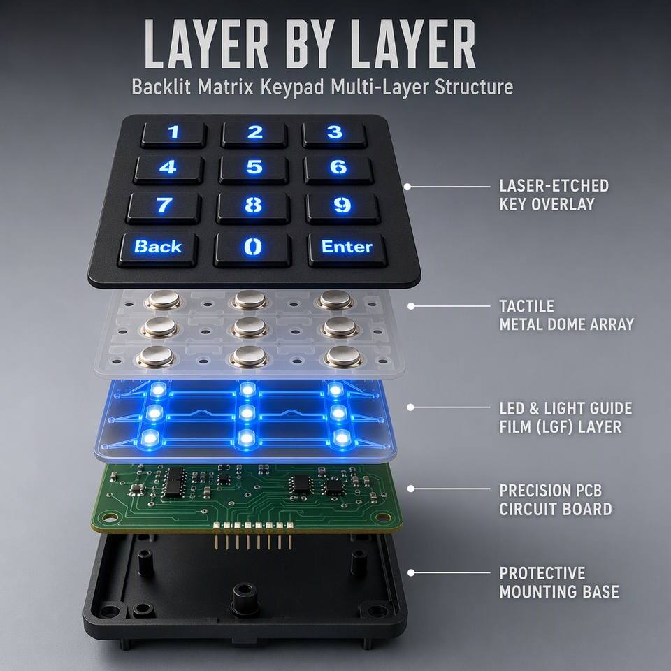 12-Key Backlit Matrix Keypad LED Numeric Button Panel Waterproof Metal ...