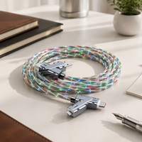 Kabel USB 4 in 1 RGB Glowing Tipe-C Micro USB USB-A Pengisian Cepat Sinkronisasi Data untuk Ponsel Tablet