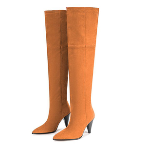 Bottes longues à talons hauts et pointus en daim pour femme, grande taille 45, coupe large, au-dessus du genou, talons aiguilles - Product Image 5