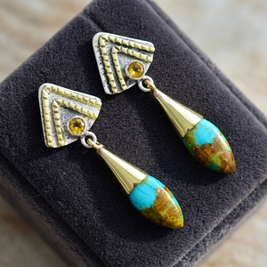 Pendientes Étnicos de Plata de Ley 925, Chapados en Oro de Dos Tonos, Hechos a Mano con Piedras Preciosas Naturales, Regalo de Boda para Mujer, para Fiestas - Product Image 2