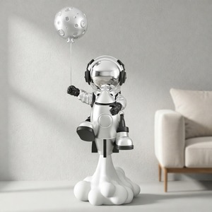 Electroplated Silver Astronaut Resin Statue Holding Moon Balloon Cloud Base Spaceman Figurine Home Decor - Product Image 4