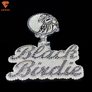 Collar con Nombre Personalizado de Plata de Ley 925 con Incrustaciones de Diamantes Negros <span class=keywords><strong>Moissanite</strong></span> VVS para Hombre, Estilo Hip Hop, Regalo con Baño de Rodio - Product Image 2