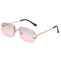 Lunettes de soleil sans monture en métal Femmes Hommes Diamant Coupe Design Créatif Ajustement Lunettes de soleil d'extérieur