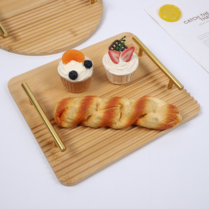 Plateau en bois de bambou, plateau de service rond ou carré en bois massif pour la maison, l'hôtel, le restaurant, le rangement des collations - Product Image 2
