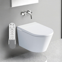 WC intelligent mural en céramique, cuvette allongée, siège chauffant, lumière nocturne, chasse automatique, siphon en P inclus, fonction debout, siège à capteur