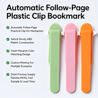 Marque-page en plastique personnalisé avec logo, clip automatique, couleur unie macaron, anti-chute, pour étudiants et fournitures de bureau