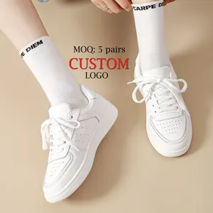 new arrival custom logo real genuine leather breathable sneakers white shoes mujer women's casual shoes