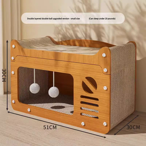 Commercio all'ingrosso solido modello doppio albero di gatto spesso in legno da arrampicata letto con portante Pet casa per il sonno invernale - Product Image 3