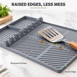 Tapis d'outils en silicone pour plancha - Accessoires de barbecue et de comptoir de cuisine faciles à nettoyer avec étagère latérale et spatule - Product Image 4