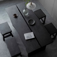 Grande table à manger en bois massif de style moderne scandinave Wabi-sabi Bois carbonisé noir pour le brassage du thé à la maison