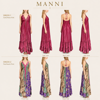 Robe longue élégante personnalisée à col halter, patchwork floral, décolleté plongeant en V, volants étagés, tenue d'été pour resort, vente en gros OEM/ODM