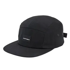 Black 5Panel 5 5 Panel Camper Camp Hat Cap Cotton Custom Logo Unstructured