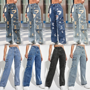 Nouveau jean rétro pour femme, taille haute, couleur unie, sans motif, coupe ajustée et effet usé - Product Image 5