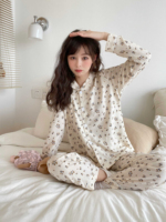 Nouveau design pyjamas décontracté à manches longues filles vêtements de nuit tricoté ensemble pyjamas femme foudre pj ensembles pour femmes
