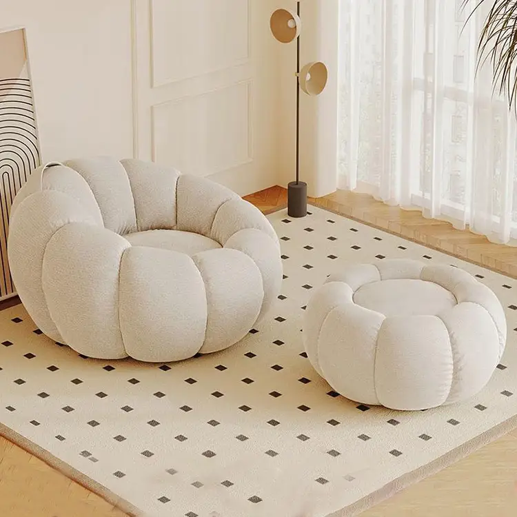 Lamb cashmere Pumpkin lazy sofa person sofa tatami balcony bedroom single sofa chair with Footstool