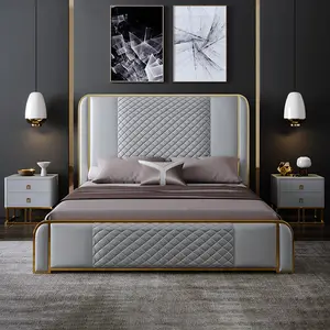 Luxury Modern High quality leather bed set with Metal frame for bedroom furniture