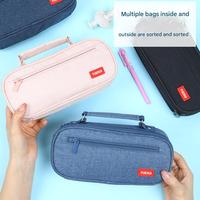 Trousse à crayons en toile grande capacité avec poignée et fermeture éclair, organiseur de papeterie, étui à stylos, fournitures scolaires pour étudiants, OEM
