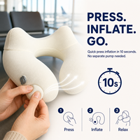 Support de nuque gonflable en U OEM, chambre à air brevetée à une touche, housse douce, lavable et respirante, pochette pliable