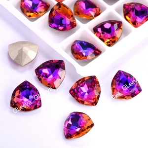 Strass triangulaire épais OLeeya en verre K9, 12 mm, avec dos en feuille, cristal coloré bleu violet clair, pour robe de mariée - Product Image 2