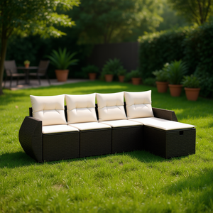 Ensemble de canapés de jardin en polyrotin, structure en acier brun, coussins en mousse haute densité, mobilier d'extérieur, design contemporain, imperméable - Product Image 2