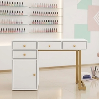Table de Manucure Professionnelle avec Tiroirs de Rangement, Poste de Travail pour Technicien(ne) Ongulaire et Maquillage, Poignées, Équipement Moderne, Présentoir Ouvert