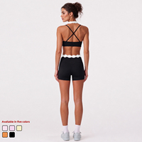 Ropa de yoga personalizada con bajo pedido mínimo, conjunto de 2 piezas para mujer con ribete festoneado, sujetador deportivo y shorts de ciclista de cintura alta para gimnasio y fitness.