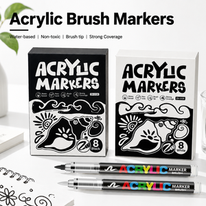 Set di 8 Pennarelli Acrilici Bianchi all'Ingrosso, Inchiostro Liquido con Punta a Pennello in Fibra, Penne Acriliche per Evidenziazione, Confezione Multipla per Carta Nera e Graffiti - Product Image 1