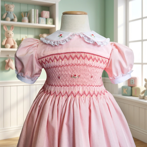 Pink Rose Hand Smocked Baby Dress-Vestido de princesa bordado a mano para Niña-OEM-ODM - SM230710S - Product Image 3