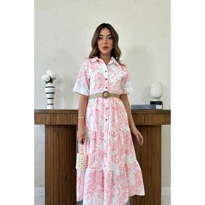 Robe rose brodée pour femme avec manches lacées, motif floral translucide, longueur genou, taille XS, idéale pour les occasions de jour - Vente en gros - Product Image 2