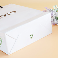 Sac en papier blanc imprimé personnalisé avec logo noir Sac cadeau recyclable pour vêtement de luxe avec poignée en corde pour chaussures