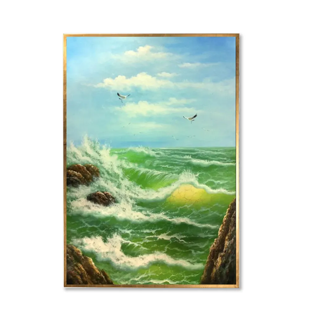 Atacado Pintura a óleo de paisagem ondas do mar pintadas à mão Impressionista realista paisagem marítima parede para decoração