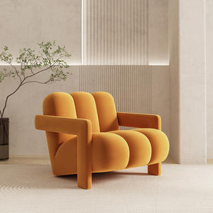 Fauteuil moderne en tissu pour salon, style crème, chaise design décontractée avec rembourrage en mousse - Product Image 1