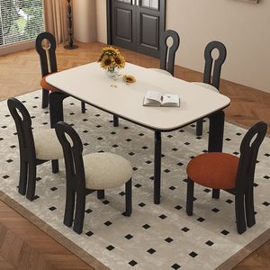 Mesa de Comedor Rectangular Color Crema, Madera de Fresno, Estructura Combinada Estable, Muebles para Comedor - Product Image 2
