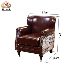 Sillón de Cuero Estilo Americano Retro Vintage Clásico para Sala de Estar, Muebles de Salón para Fumadores de Cigarros, Color Marrón Antiguo, HJ HOME - Product Image 6