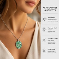 Collier personnalisé DIY en acier inoxydable plaqué or 18 carats et argent, avec pendentif miroir géométrique délicat pour femme