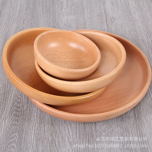 Beechwood Round <b>Tray</b> Set Solid Wood Shallow Dish For Fruit Dessert Serving Hotel Coffee <b>Tea</b> Use - Product Image 1