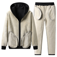 Sherpa Fleece Gefüttertes Hoodie-Set für Herren Zweiteiliger Reißverschluss-Trainingsanzug Winter Dicker Warmer Cardigan Sweatshirt mit Jogginghose