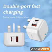 Divertido Cargador de Celular con Enchufe EU US UK AU, Doble Puerto USB A+C PD 20W, Carga Rápida USB C QC3.0 Tipo C, Cargador de Pared UK