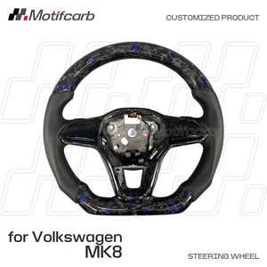 Volant en fibre de carbone forgée bleu personnalisé avec poignées en cuir pour Volkswagen MK8 Golf R GTI Touareg Jetta Tiguan 2020-2025 - Product Image 2