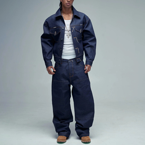 Giacca <span class=keywords><strong>di</strong></span> <span class=keywords><strong>Jeans</strong></span> Unisex <span class=keywords><strong>di</strong></span> alta qualità alla moda personalizzata e pantaloni <span class=keywords><strong>di</strong></span> <span class=keywords><strong>Jeans</strong></span> <span class=keywords><strong>oversize</strong></span> peso massimo 14 Oz Set <span class=keywords><strong>di</strong></span> <span class=keywords><strong>Jeans</strong></span> per uomo in Denim - Product Image 4
