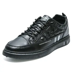 Men's patterned leather shoes 2024 autumn new board shoes black casual Korean trendy shoes