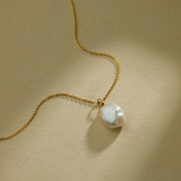 Collier en argent sterling 925 Gemnel avec logo personnalisé, chaîne câble, perle baroque plaquée or brillant, bijoux pour femmes, dernière tendance